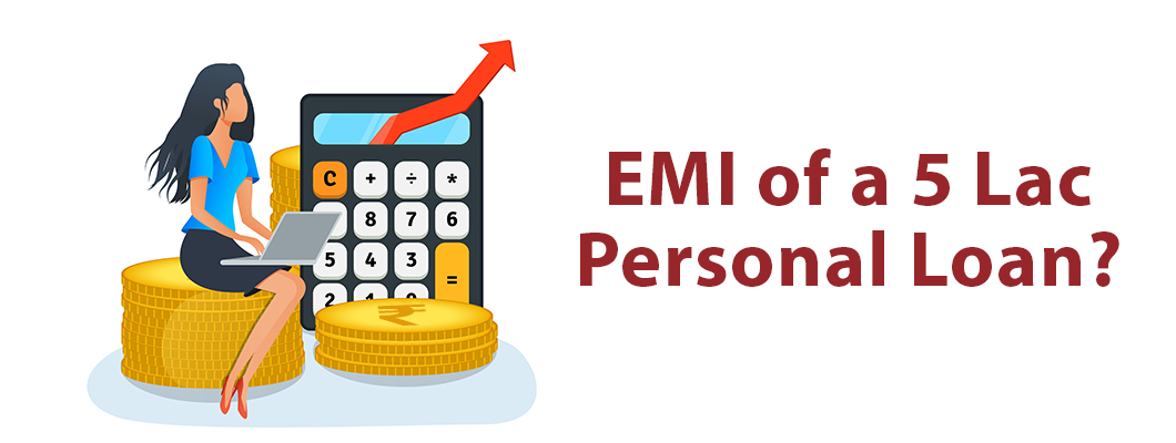 Woman applying for IndusInd Bank Instant Personal Loan by calculating EMI for a ₹5 lakh personal loan on a laptop.