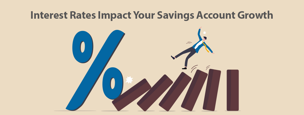 Falling Blocks illustrating savings growth affected by interest rates. Check IndusInd Bank's competitive savings account rates.